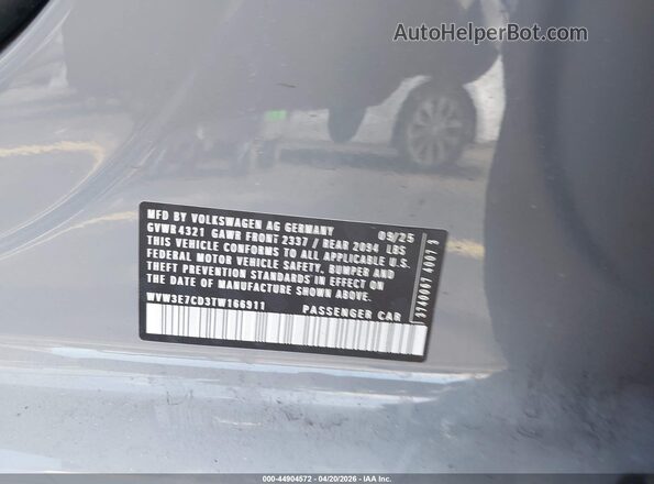 WVW3E7CD3TW166911 2026 VOLKSWAGEN GOLF Gray Widok komory silnika