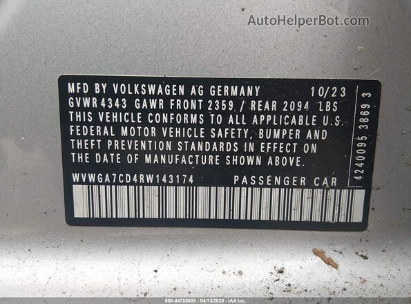 WVWGA7CD4RW143174 2024 VOLKSWAGEN GOLF Silver Vista del compartimento del motor