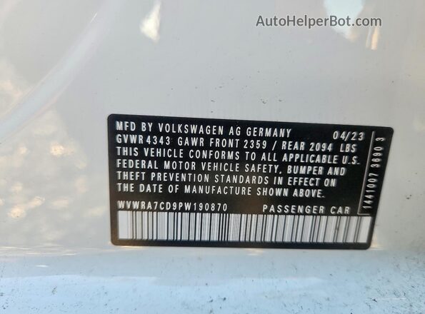 WVWRA7CD9PW190870 2023 VOLKSWAGEN GTI White Շարժիչի բաժամունքի տեսք