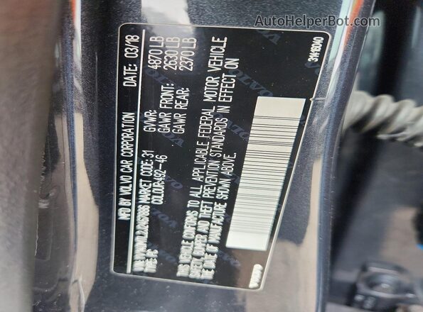 YV140MTL2J2467886 2018 VOLVO S60 Charcoal VIN sticker view