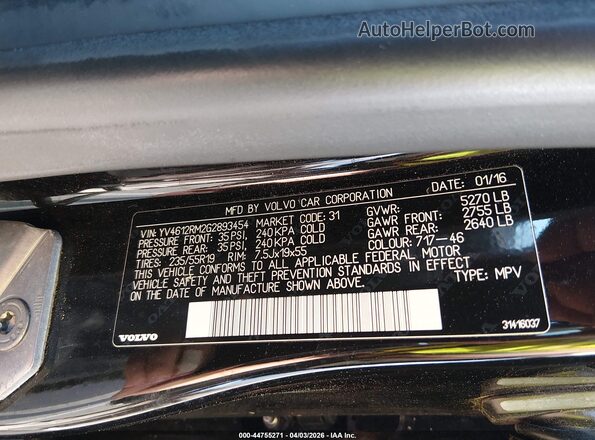 YV4612RM2G2893454 2016 VOLVO XC60 Black Widok komory silnika