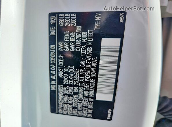 YV4AC2HM4M2491372 2021 VOLVO XC40 White VIN კოდის სტიკერის ხედი