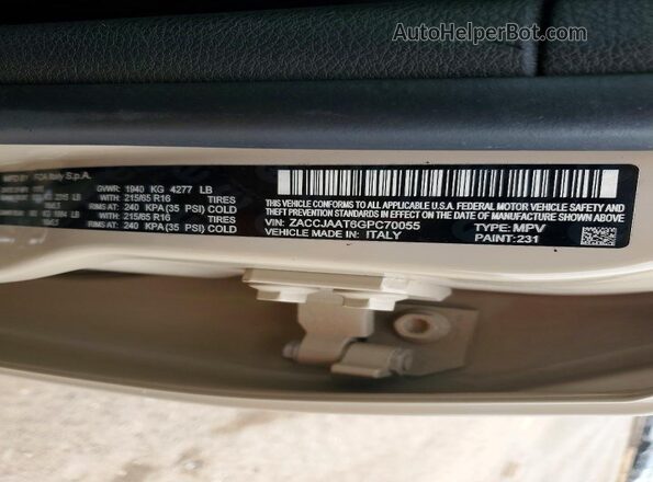 ZACCJAAT6GPC70055 2016 JEEP RENEGADE Желто-коричневый Вид наклейки с VIN-кодом
