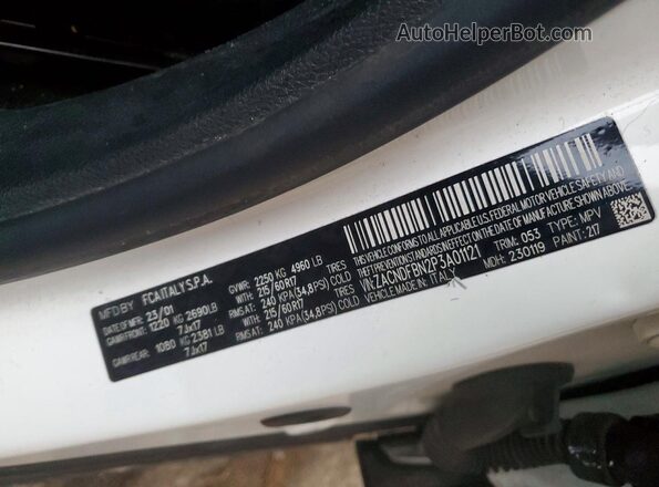 ZACNDFBN2P3A01121 2023 DODGE OTHER White Вид наклейки з VIN-кодом