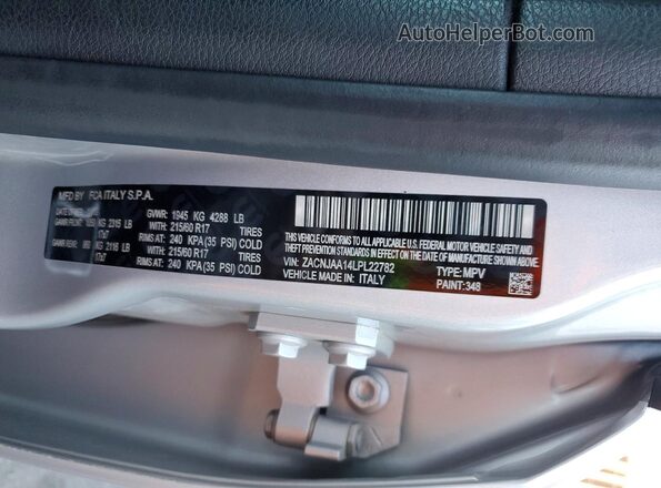 ZACNJAA14LPL22782 2020 JEEP RENEGADE Серебряный Вид наклейки с VIN-кодом