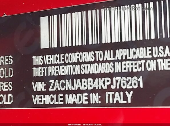 ZACNJABB4KPJ76261 2019 JEEP RENEGADE Red Engine compartment view