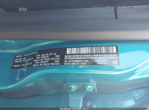 ZACNJABB4LPL71844 2020 JEEP RENEGADE Turquoise Вид підкапотного простору