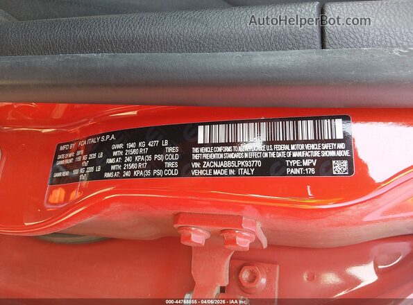 ZACNJABB5LPK93770 2020 JEEP RENEGADE Red Widok komory silnika