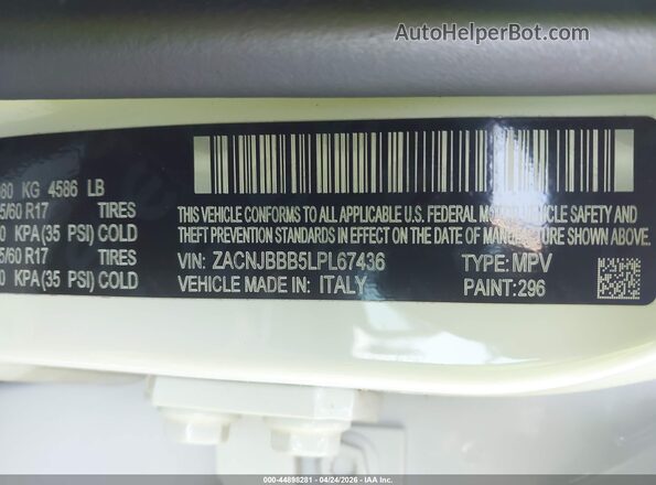 ZACNJBBB5LPL67436 2020 JEEP RENEGADE White Вид підкапотного простору