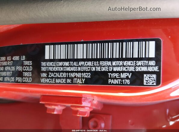 ZACNJDB11NPN81622 2022 JEEP RENEGADE Red Engine compartment view