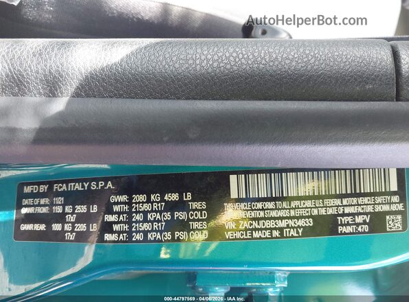 ZACNJDBB3MPN34633 2021 JEEP RENEGADE Бирюзовый Вид подкапотного пространства
