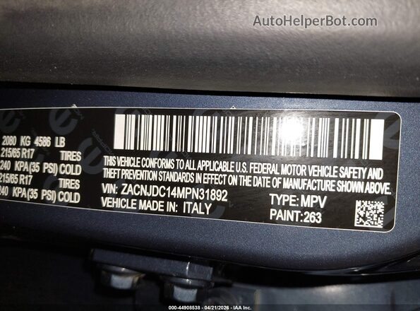 ZACNJDC14MPN31892 2021 JEEP RENEGADE Blue Engine compartment view