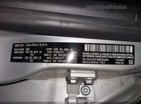 ZACNJDD19MPM34346 2021 JEEP RENEGADE Silver ძრავის განყოფილების ხედი