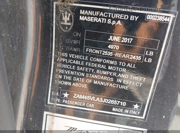 ZAM45VLA3J0265710 2018 MASERATI GRANTURISM Black Engine compartment view