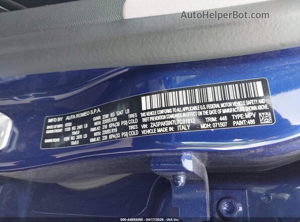 ZASPAKBN7L7C91812 2020 ALFA ROMEO STELVIO Синий 