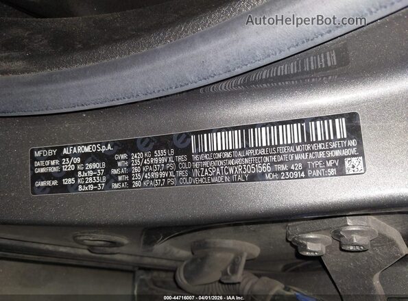 ZASPATCWXR3051566 2024 ALFA ROMEO OTHER Gray Vista del compartimento del motor