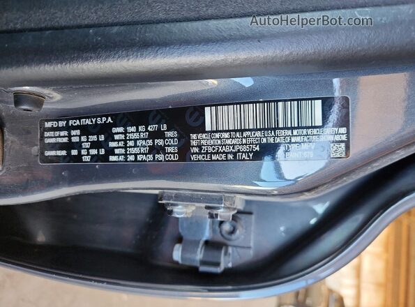 ZFBCFXABXJP685754 2018 FIAT 500X Gray VIN sticker view