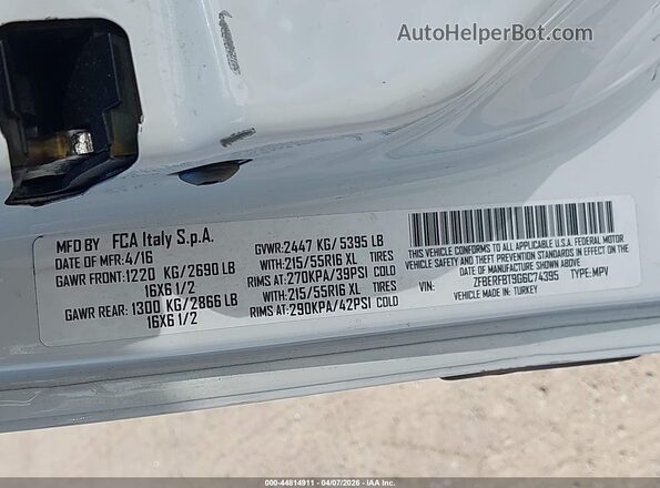 ZFBERFBT9G6C74395 2016 RAM PROMASTER CITY White Вид підкапотного простору