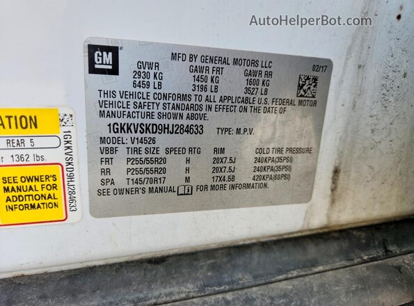 1GKKVSKD9HJ284633 2017 GMC ACADIA Белый 