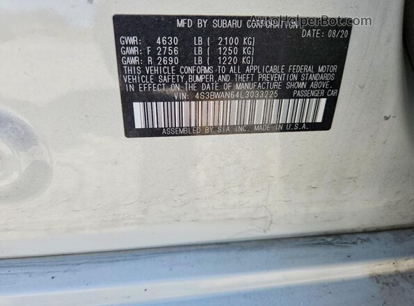 4S3BWAN64L3033225 2020 SUBARU LEGACY White 