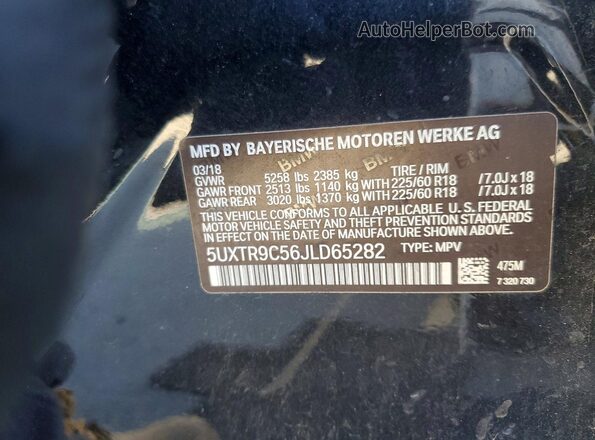 5UXTR9C56JLD65282 2018 BMW X3 Black სალონის 360-გრადუსიანი ხედი