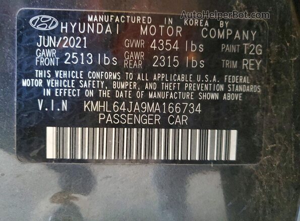 KMHL64JA9MA166734 2021 HYUNDAI SONATA Серый 