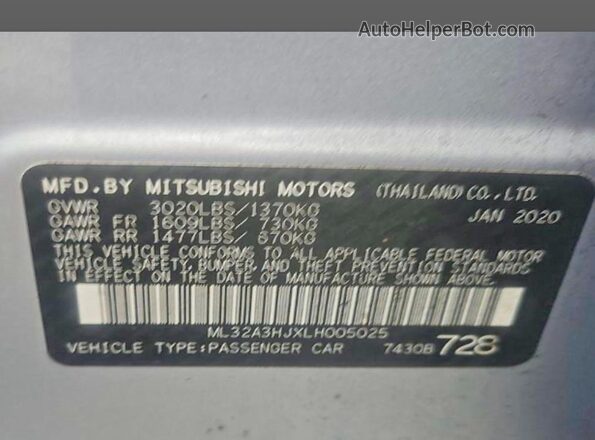 ML32A3HJXLH005025 2020 MITSUBISHI MIRAGE Silver 