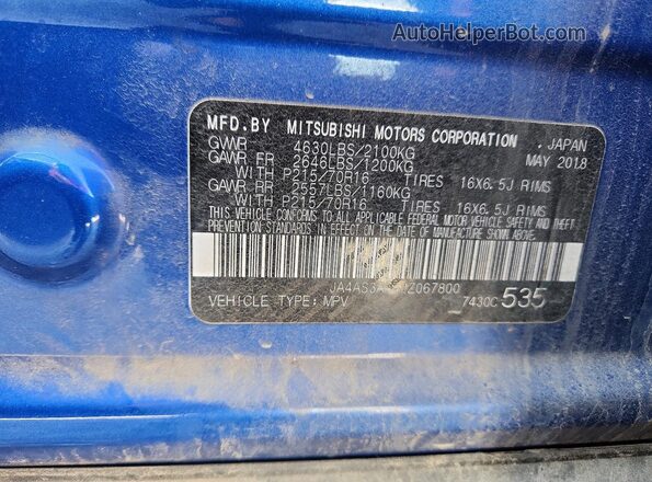 JA4AS3AA4JZ067800 2018 MITSUBISHI ECLIPSE Blue Vista interior de 360 grados