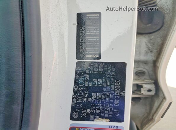 KNDCC3LC4H5063659 2017 KIA NIRO White 