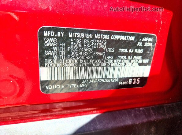 JA4J4VA82RZ081256 2024 MITSUBISHI OUTLANDER Red 