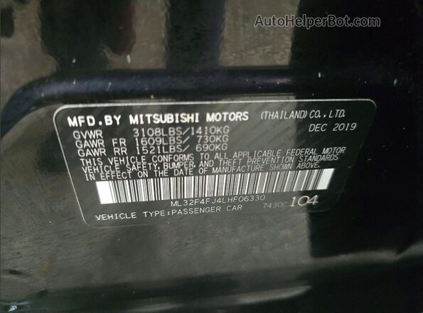 ML32F4FJ4LHF06330 2020 MITSUBISHI MIRAGE Черный Вид задней части салона