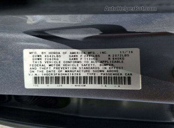 1HGCR3F80HA016269 2017 HONDA ACCORD Silver 