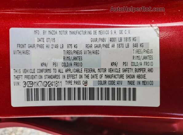 3MZBM1K7XGM241811 2016 MAZDA 3 Красный 