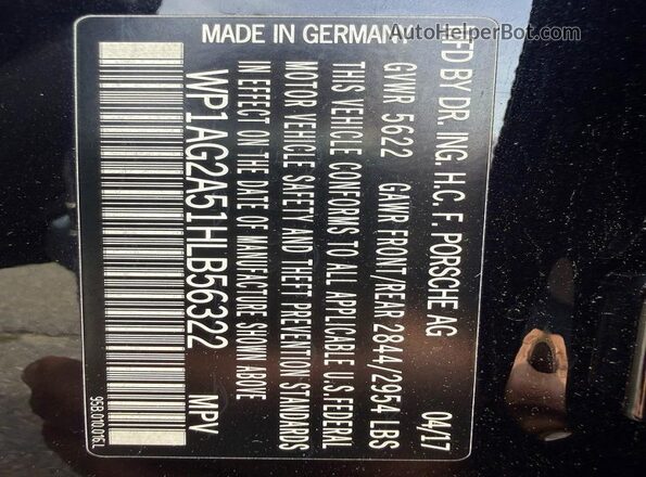 WP1AG2A51HLB56322 2017 PORSCHE MACAN Black 