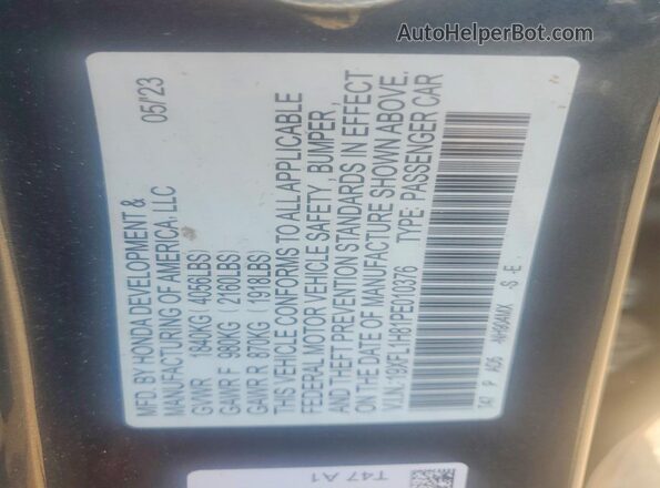 19XFL1H81PE010376 2023 HONDA CIVIC Black VIN sticker view