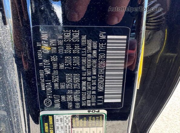 KM8SNDHFXHU236780 2017 HYUNDAI SANTA Black 