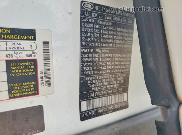 SALWV2FV7HA146159 2017 LAND ROVER RANGE White 