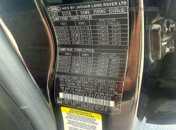 SALCR2RX3JH749904 2018 LAND ROVER DISCOVERY Black Widok wnętrza z tyłu