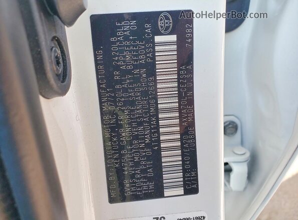 4T1G11AK1MU612669 2021 TOYOTA CAMRY White 