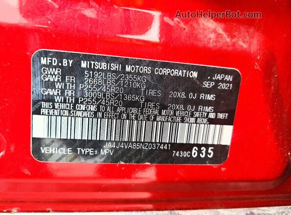 JA4J4VA85NZ037441 2022 MITSUBISHI OUTLANDER Красный 