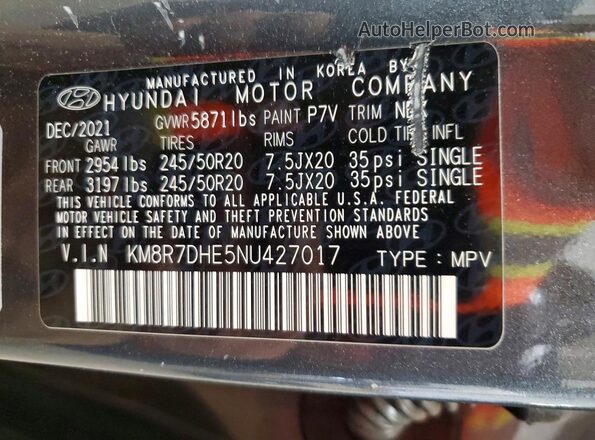 KM8R7DHE5NU427017 2022 HYUNDAI PALISADE Silver 