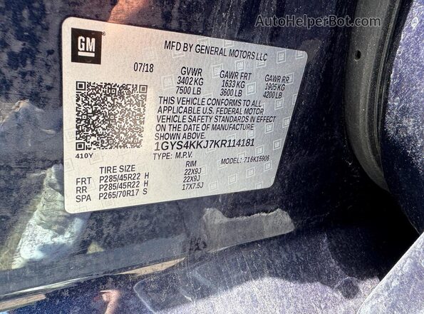 1GYS4KKJ7KR114181 2019 CADILLAC ESCALADE Синий 