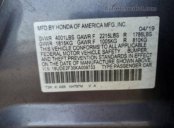 19UDE2F30KA009733 2019 ACURA ILX Gray 