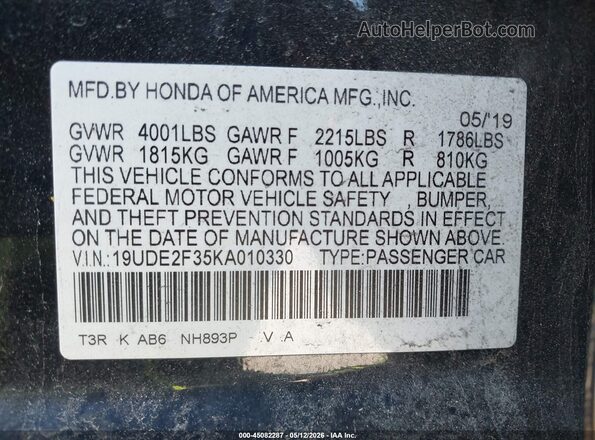 19UDE2F35KA010330 2019 ACURA ILX Черный 