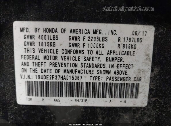 19UDE2F37HA015067 2017 ACURA ILX Black Widok komory silnika
