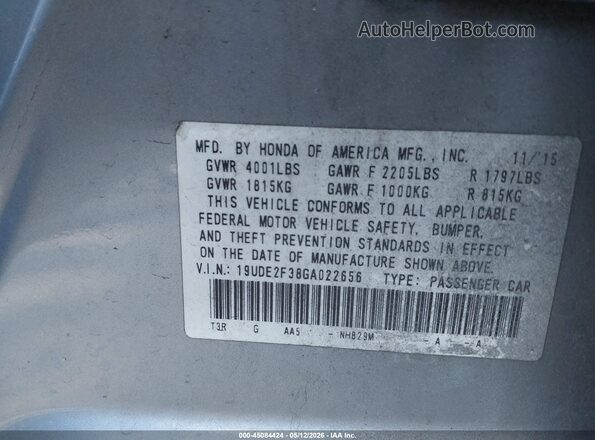 19UDE2F38GA022656 2016 ACURA ILX Light Blue Вид підкапотного простору