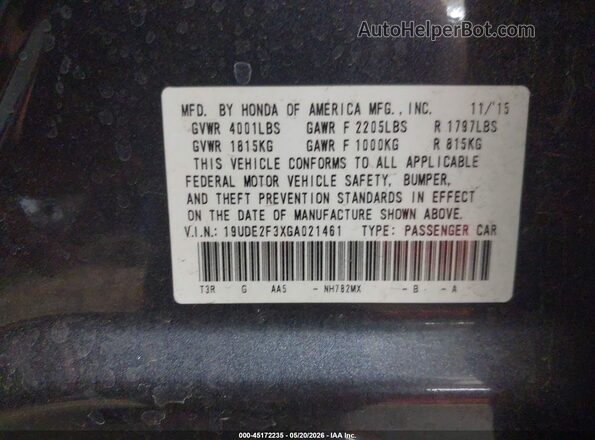 19UDE2F3XGA021461 2016 ACURA ILX Серый Вид подкапотного пространства