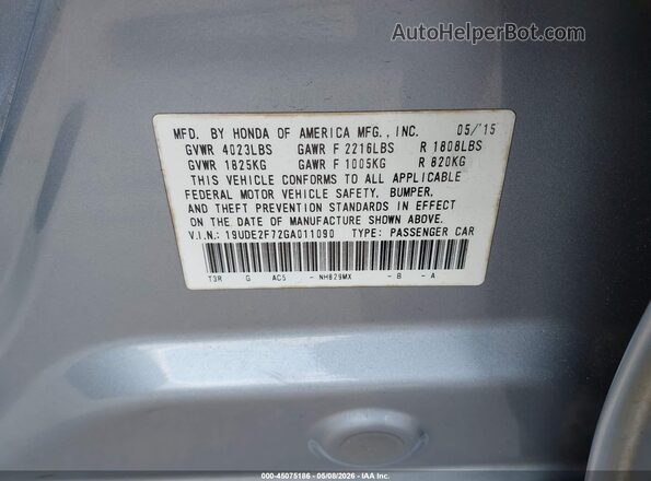 19UDE2F72GA011090 2016 ACURA ILX Blue ძრავის განყოფილების ხედი