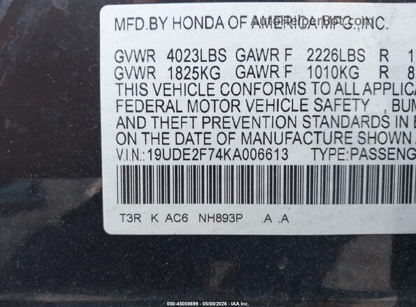 19UDE2F74KA006613 2019 ACURA ILX Black Widok komory silnika