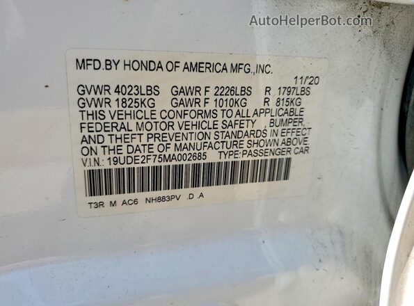 19UDE2F75MA002685 2021 ACURA ILX White 